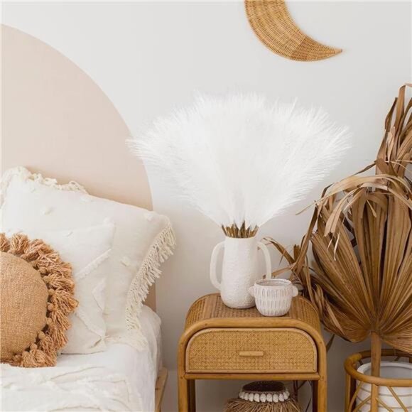 50pcs White Faux Pampas Grass Decor, 21.6" Short Artificial Pompous Grass - Picture 6 of 7